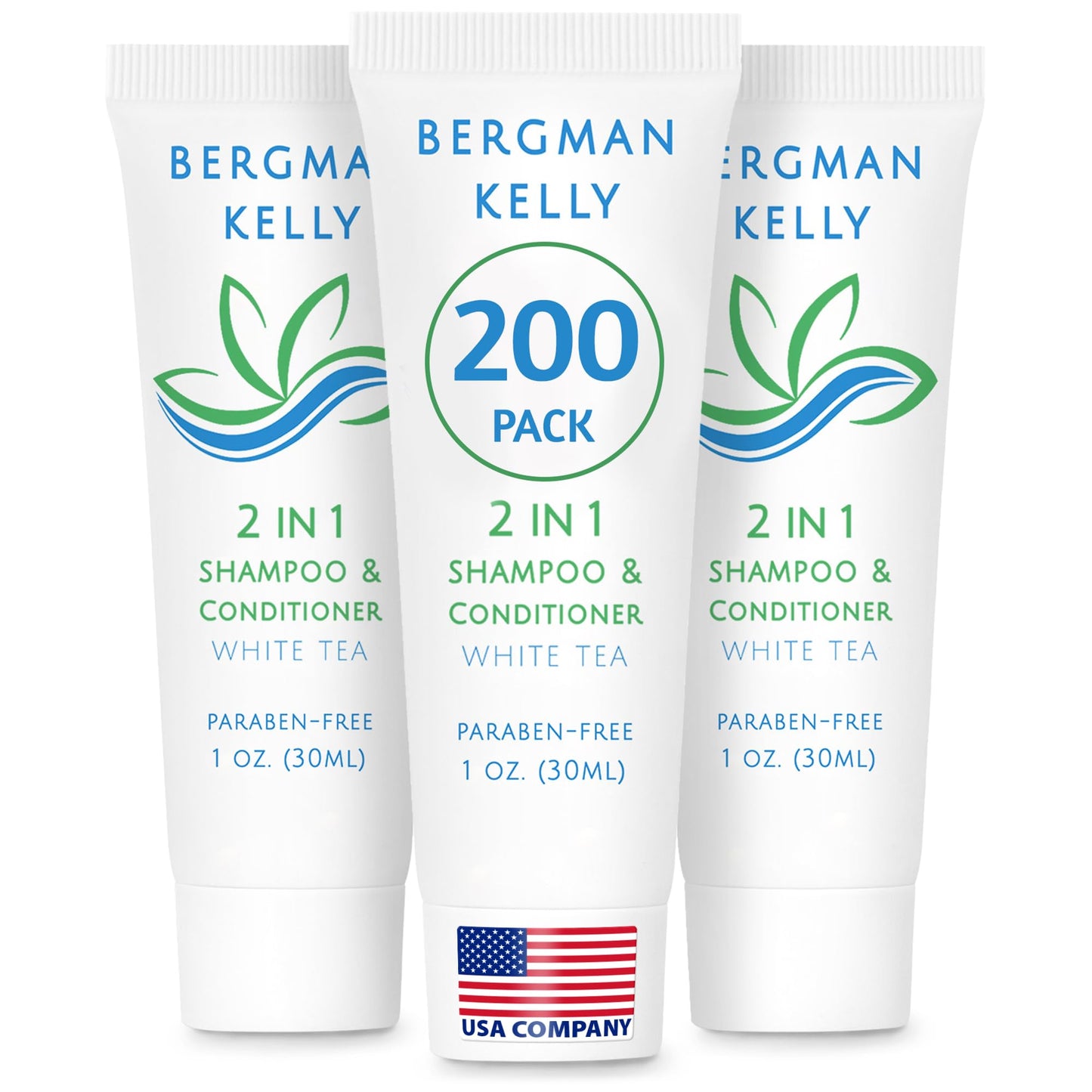 BERGMAN KELLY Travel Size 2-in-1 Shampoo & Conditioner – 200 Pack, 1 fl oz, White Tea