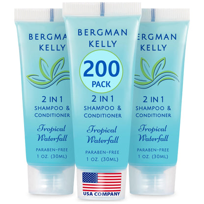 Bergman Kelly Travel Size 2-in-1 Shampoo & Conditioner – 1 fl oz, 200 ct, Tropical Waterfall