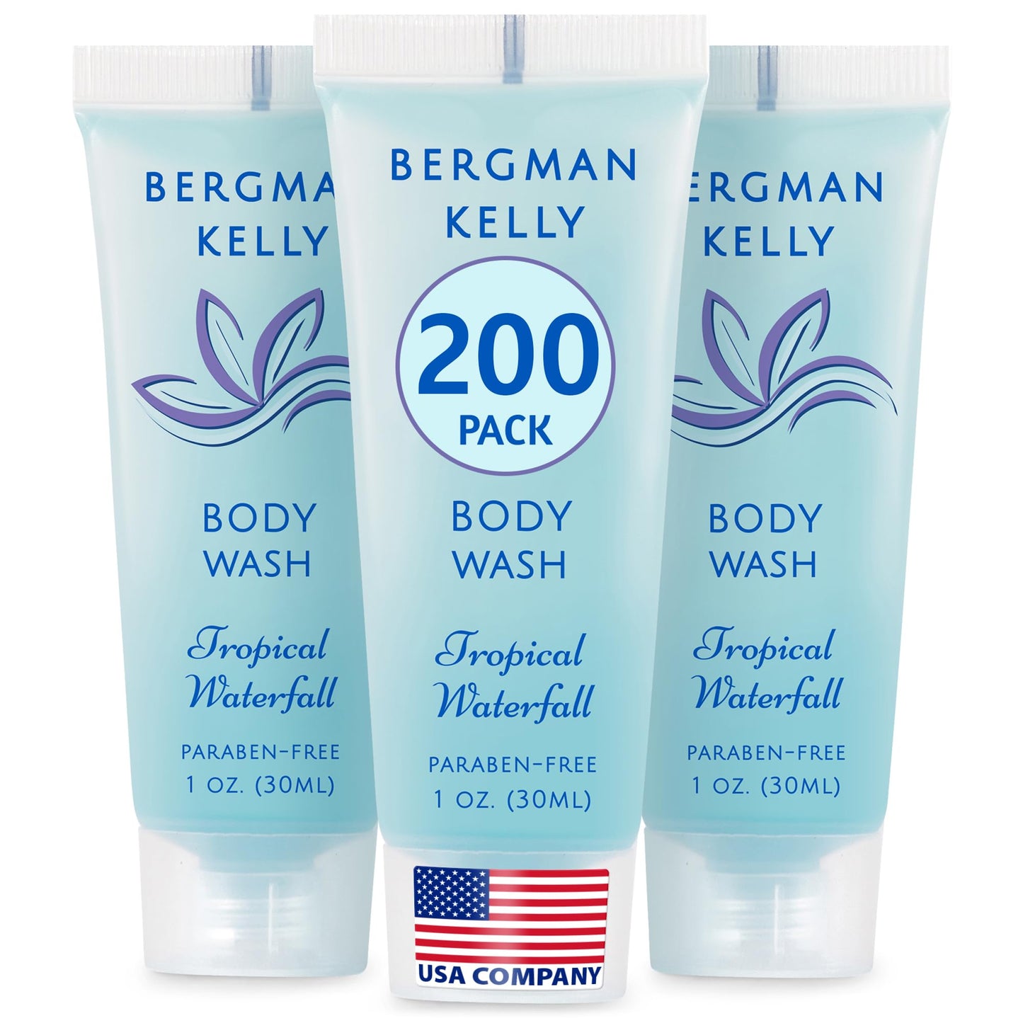 BERGMAN KELLY Travel Size Body Wash 1 oz – Tropical Waterfall, 200-Pack Hotel Bulk