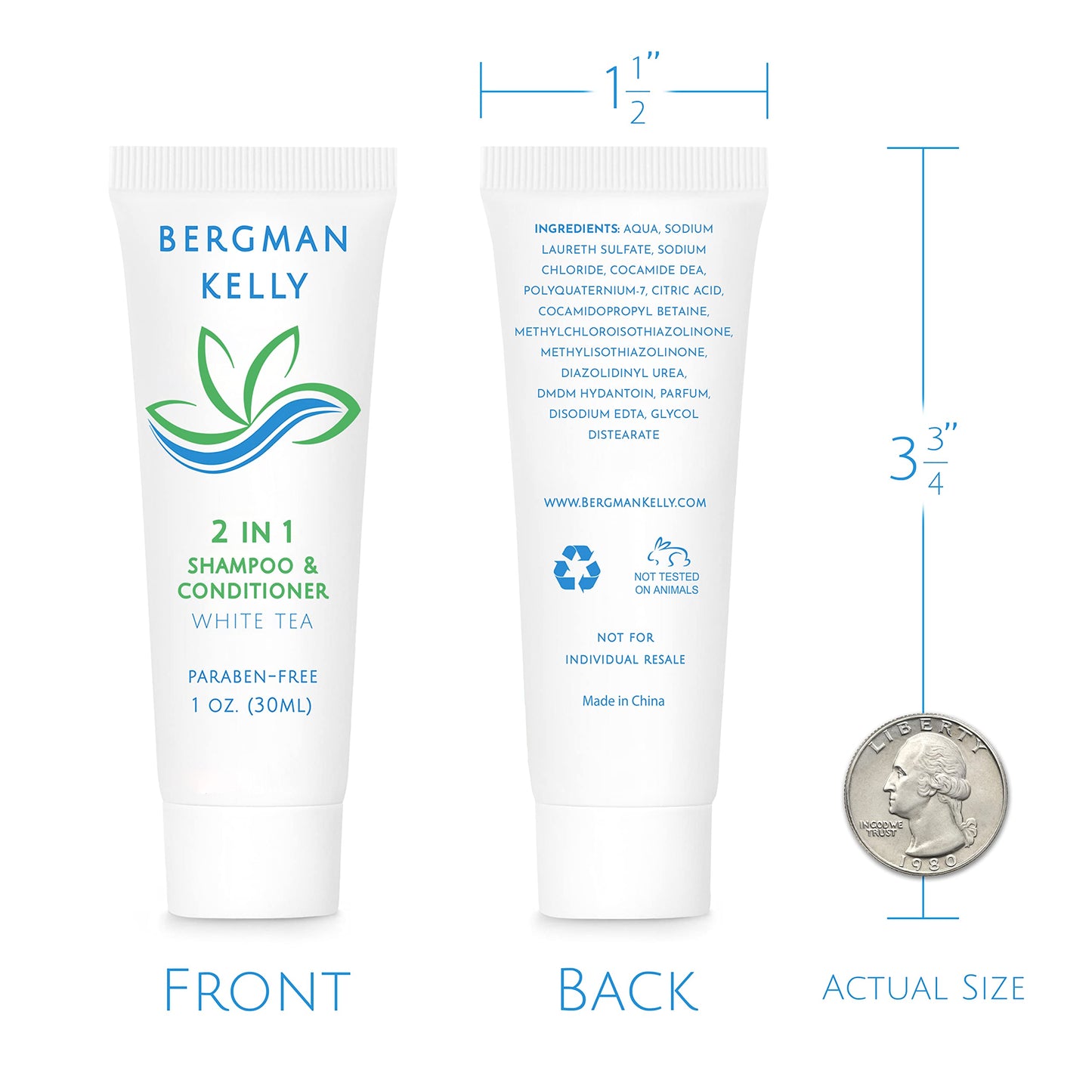 BERGMAN KELLY Travel-Size 2-in-1 Shampoo & Conditioner – White Tea, 50-Pack, 1 fl oz