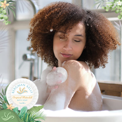 BERGMAN KELLY Round Soap Bars & 2-in-1 Shampoo & Conditioner Set – Tropical Waterfall, 100-Piece Hotel Amenities