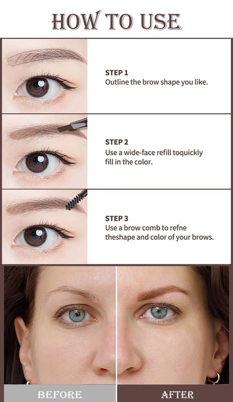 Berinist 12pc Dark Brown Waterproof Eyebrow Pencils — Dual-End with Brush