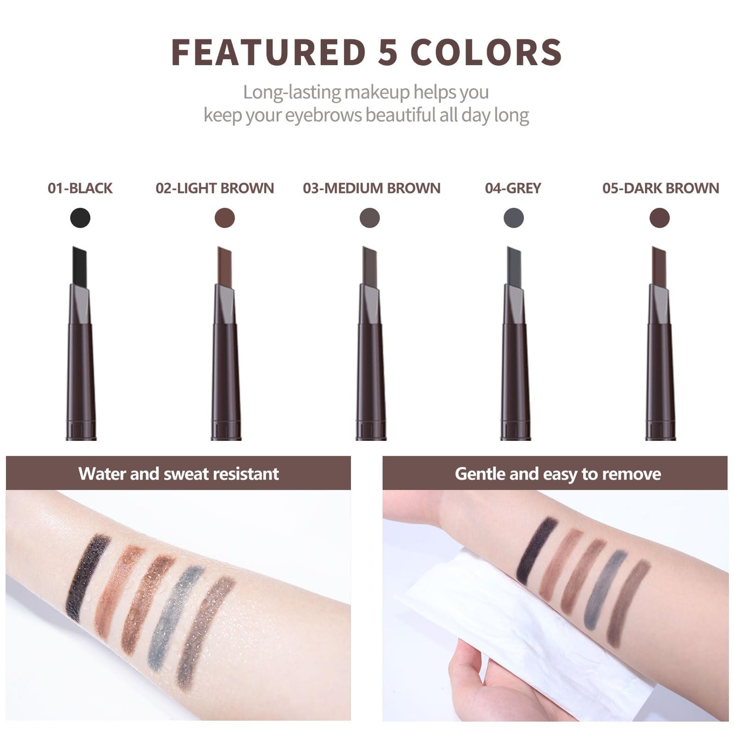Berinist 12pcs Black Waterproof Eyebrow Pencils – Dual-End Retractable with Brush and Triangular Tip