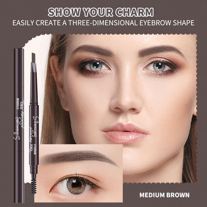 Berinist 12-Piece Medium Brown Waterproof Eyebrow Pencils – Retractable Dual-End with Brush, Triangular Tip