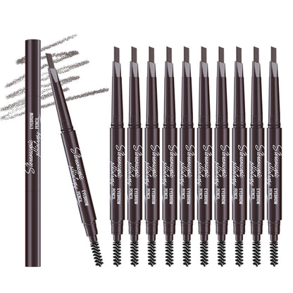 Berinist 12-Piece Medium Brown Waterproof Eyebrow Pencils – Retractable Dual-End with Brush, Triangular Tip