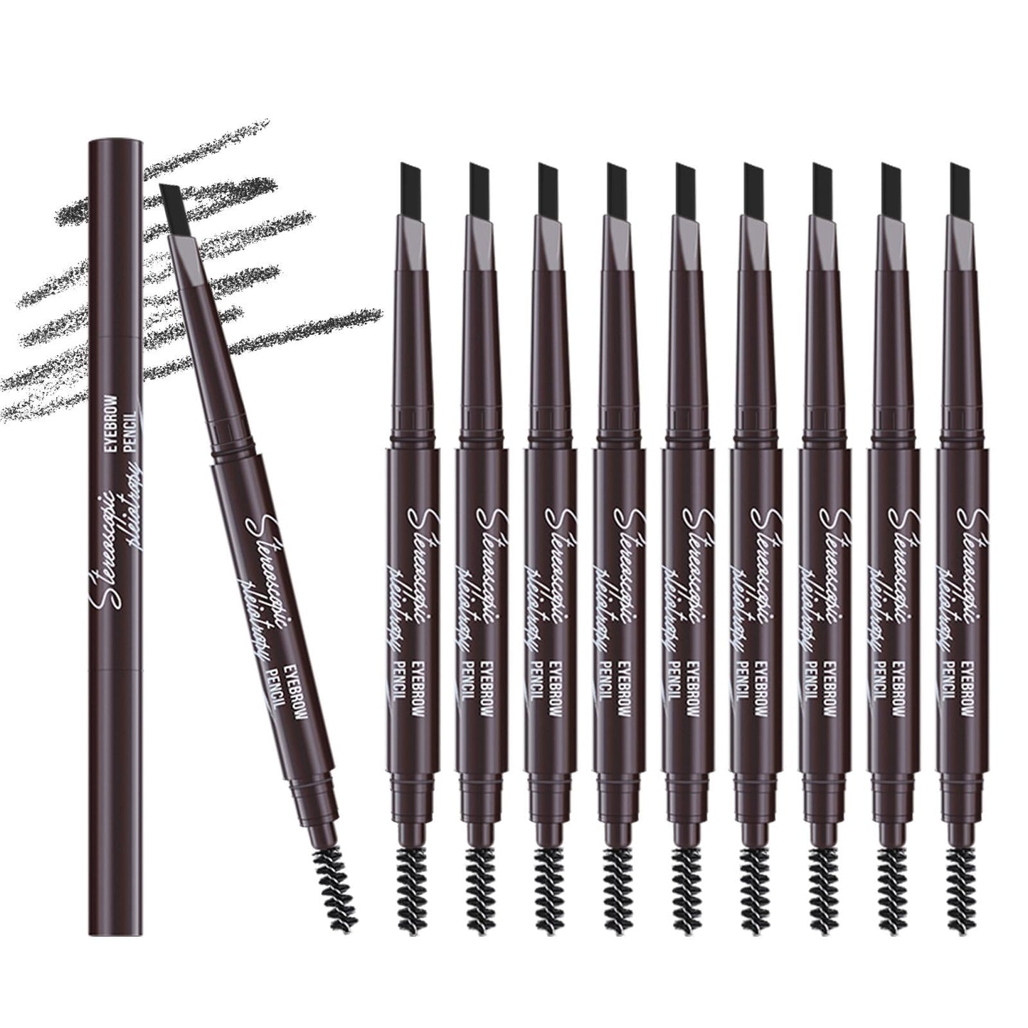 Berinist 12pcs Black Waterproof Eyebrow Pencils – Dual-End Retractable with Brush and Triangular Tip