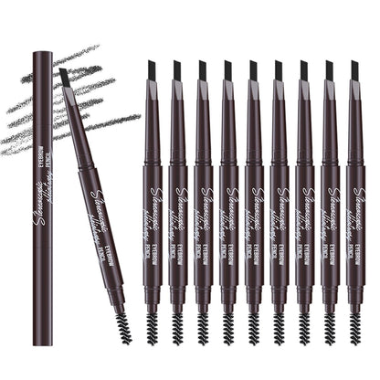 Berinist 12pcs Black Waterproof Eyebrow Pencils – Dual-End Retractable with Brush and Triangular Tip