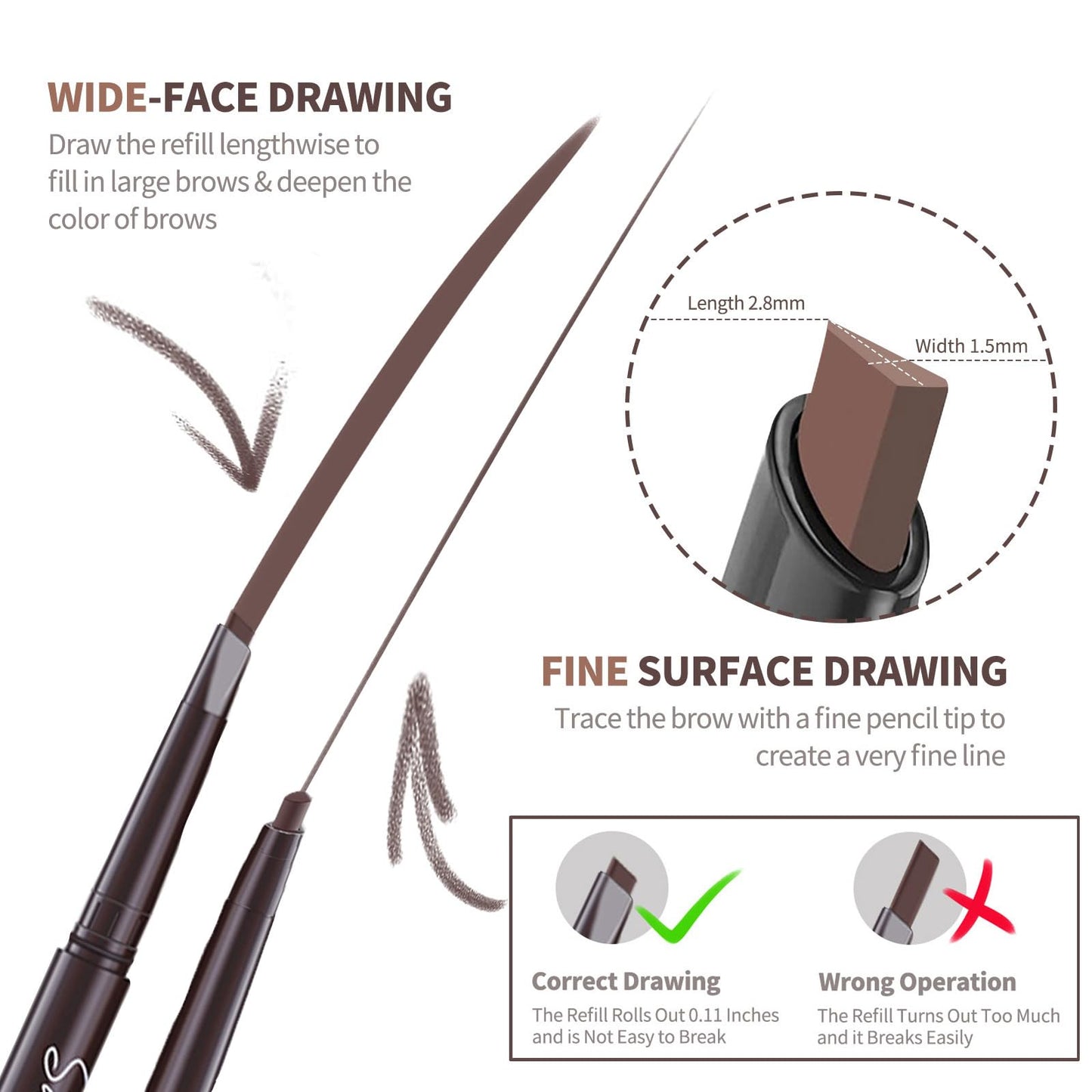 Berinist 12pcs Black Waterproof Eyebrow Pencils – Dual-End Retractable with Brush and Triangular Tip