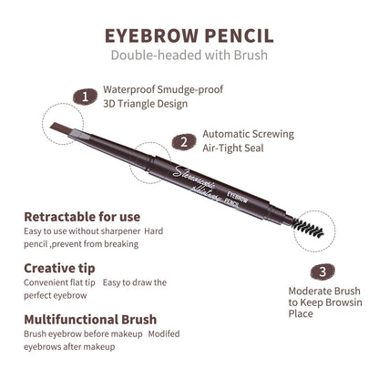 Berinist 12pcs Black Waterproof Eyebrow Pencils – Dual-End Retractable with Brush and Triangular Tip