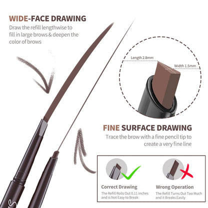 Berinist 12-Piece Medium Brown Waterproof Eyebrow Pencils – Retractable Dual-End with Brush, Triangular Tip