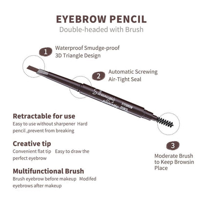 Berinist 12pc Dark Brown Waterproof Eyebrow Pencils — Dual-End with Brush