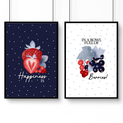 Prints for a kitchen wall | Set of 2 Berries wall art