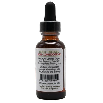 Berry Beautiful Certified Organic Red Raspberry Seed Oil – Cold-Pressed, USA Grown (1 fl oz)
