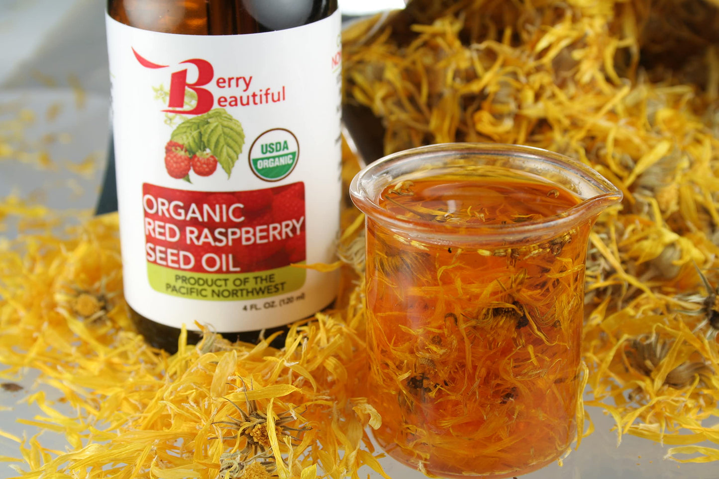 Berry Beautiful Certified Organic Red Raspberry Seed Oil – Cold-Pressed, USA Grown (1 fl oz)