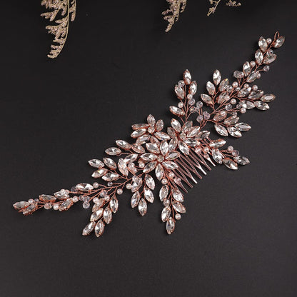 BERYUAN Wedding Rose Gold Hair Comb with Rhinestone Crystal Flower – Bridal Headpiece Accessories