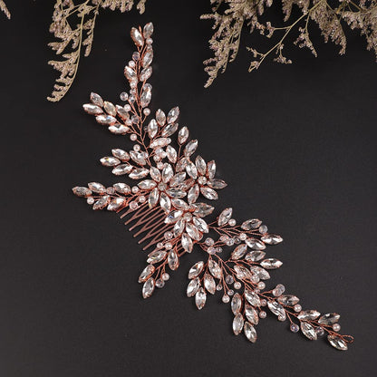 BERYUAN Wedding Rose Gold Hair Comb with Rhinestone Crystal Flower – Bridal Headpiece Accessories