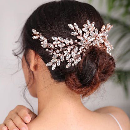 BERYUAN Wedding Rose Gold Hair Comb with Rhinestone Crystal Flower – Bridal Headpiece Accessories