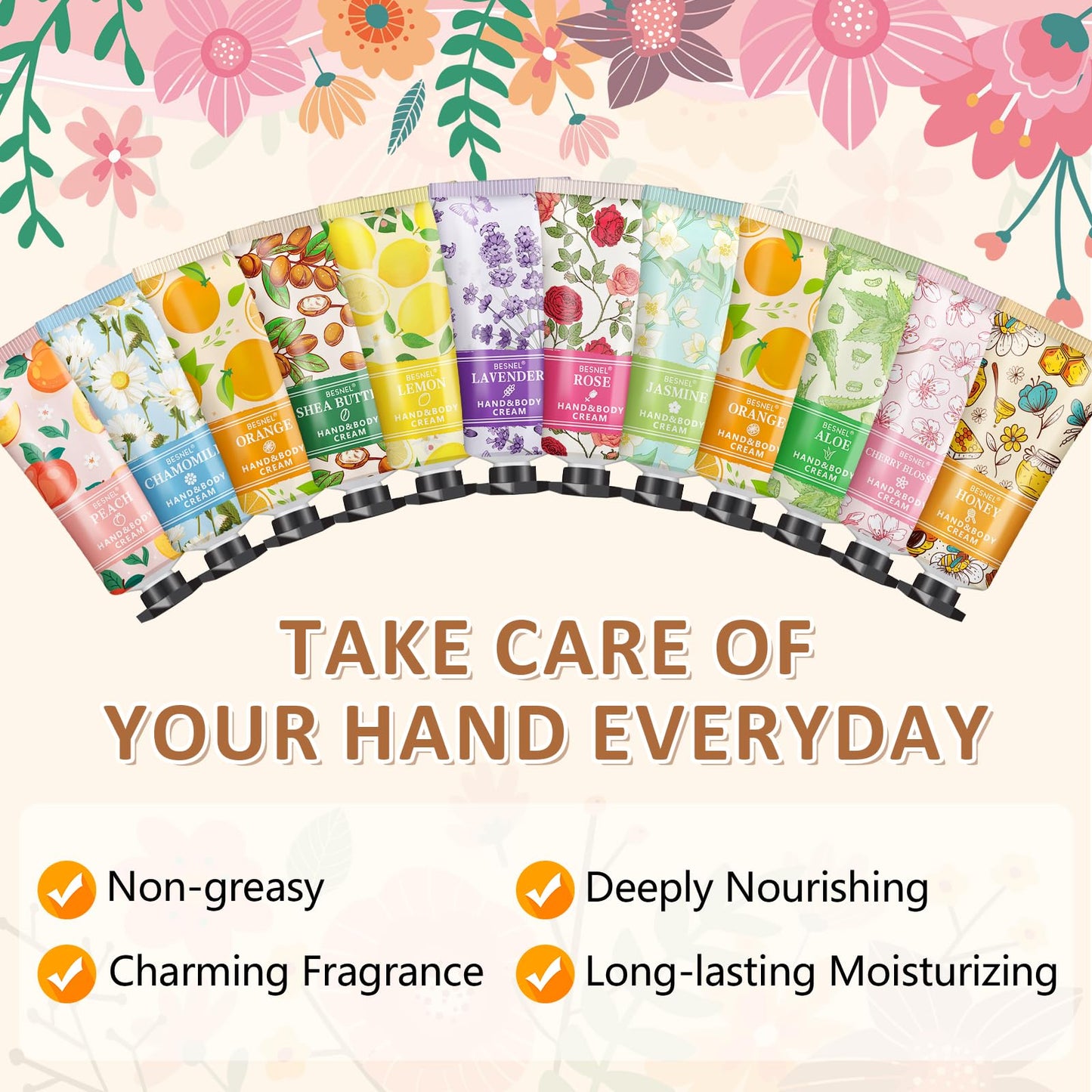 BESNEL 24-Pack Hand Cream Gift Set – 12 Fragrances, Travel-Size Lotions