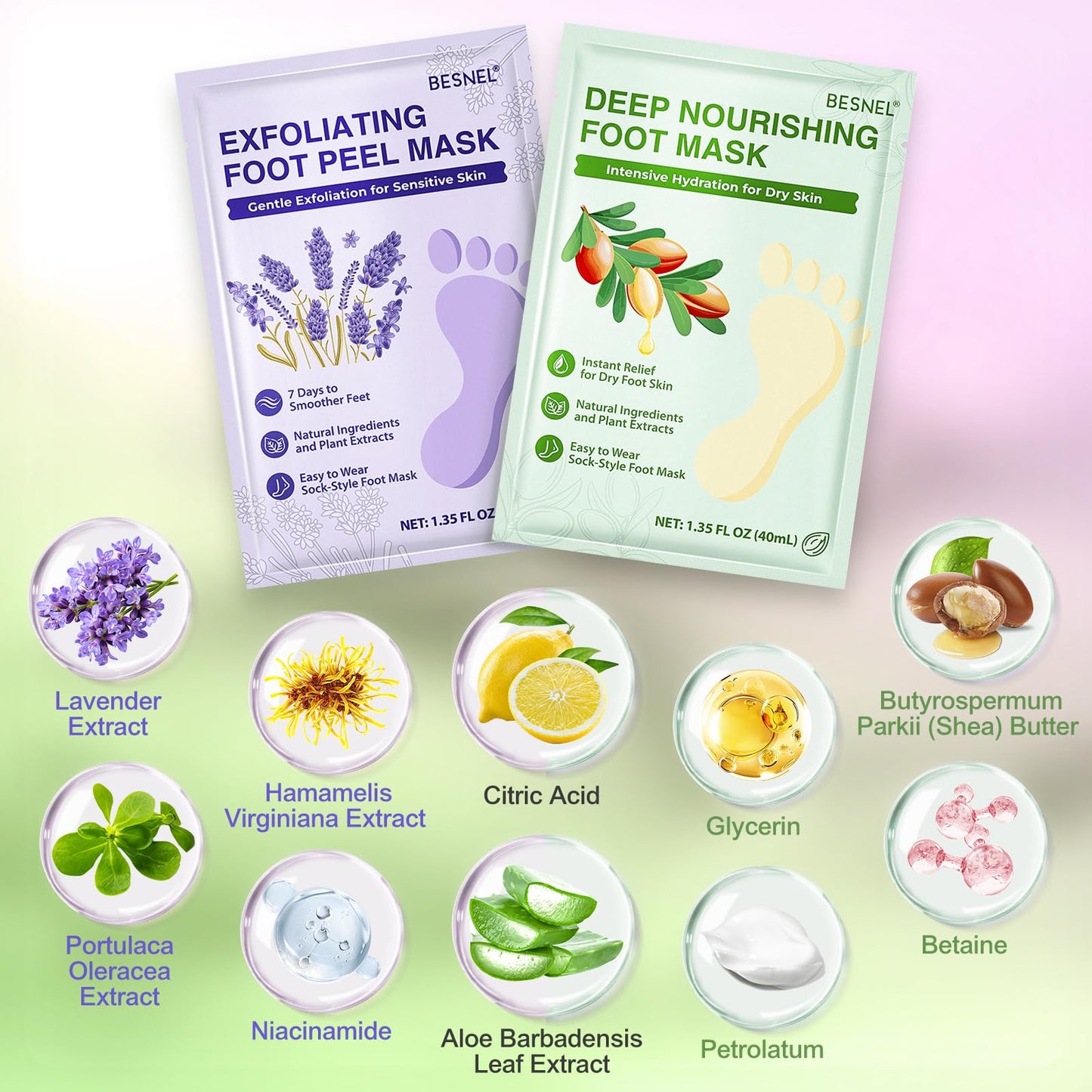BESNEL Foot Mask 3Pcs & 5Pcs Set – Exfoliating & Moisturizing for Dry Feet