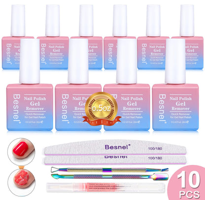 BESNEL Gel Nail Polish Remover 10 Pack - Quick, Non-Irritating Gel Remover Kit