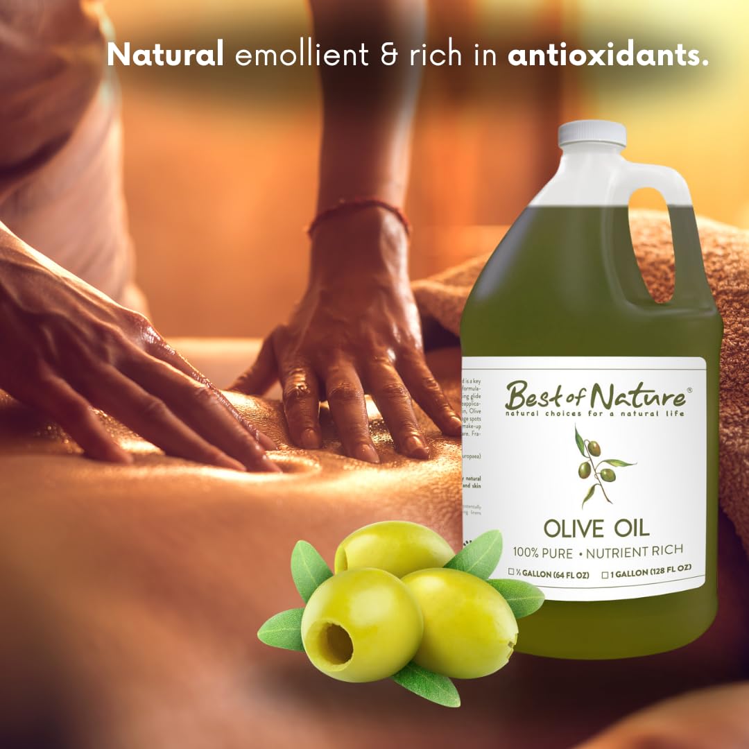 Best of Nature 100% Pure Olive Massage & Body Oil – Cold-Pressed, Unscented, 5 Gallon