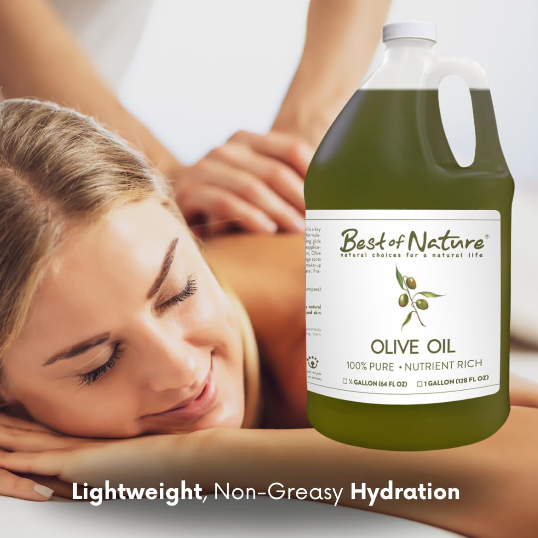 Best of Nature 100% Pure Olive Massage & Body Oil – Cold-Pressed, Unscented, 5 Gallon