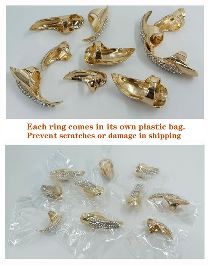 Bestga 10 Pcs Halloween Finger Claw Nails - Crystal Paved, 3 Sizes, Golden
