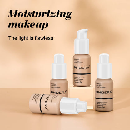BestLand 5PCS PHOERA Foundation Set – Matte, Full Coverage, Oil-Control (102 Nude) | Primer, Brush, Sponge