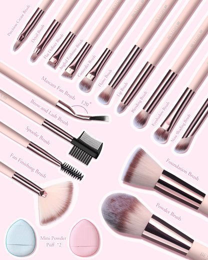 BESTOPE PRO Makeup Brushes with Case – 20PC Travel Brush Set with LED Light Mirror Holder
