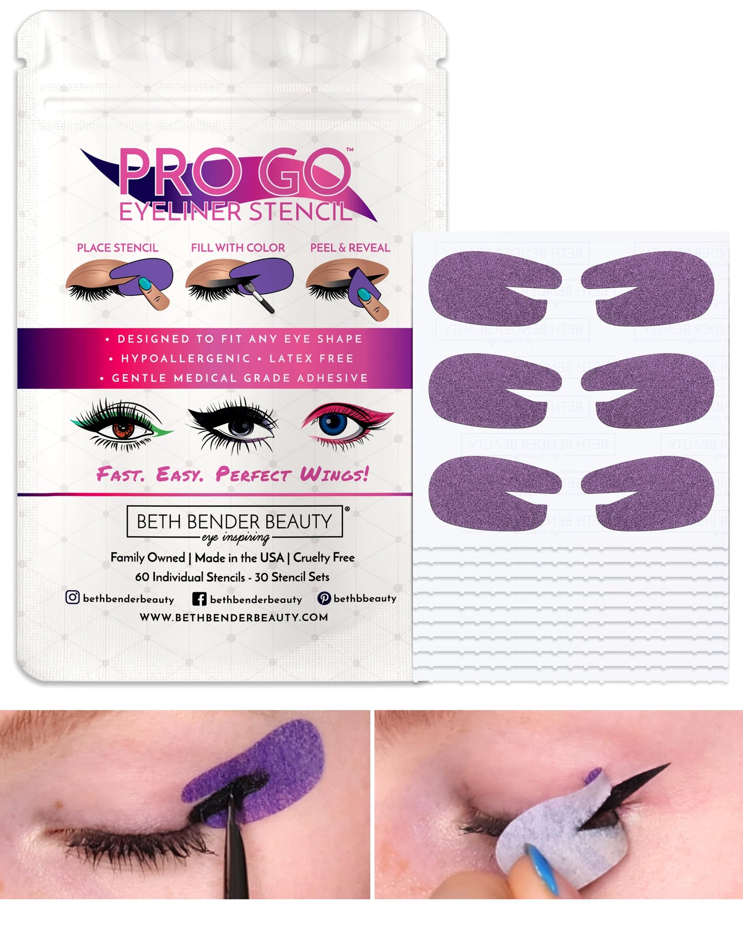 Beth Bender Beauty Pro Go Eyeliner Stencil — Cat Eye Kit, Made in USA, Cruelty-Free & Vegan