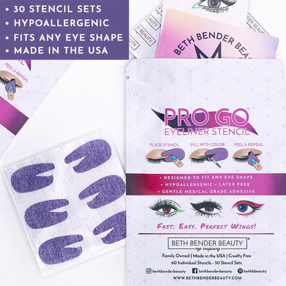 Beth Bender Beauty Pro Go Eyeliner Stencil — Cat Eye Kit, USA Made, Vegan & Cruelty-Free (Pack of 2, 48 Stencils)