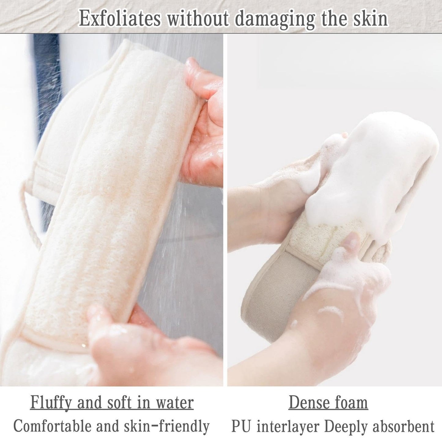 BETLYS Exfoliating Natural Loofah Back Scrubber – 2 Pack for Shower and Bath