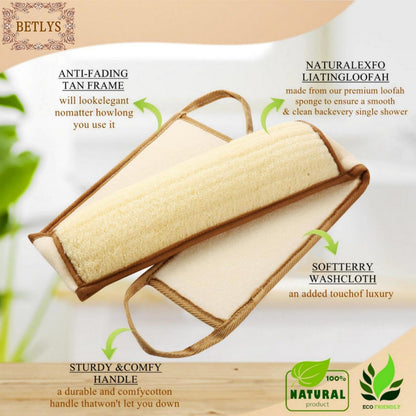 BETLYS Exfoliating Natural Loofah Back Scrubber – 2 Pack for Shower and Bath