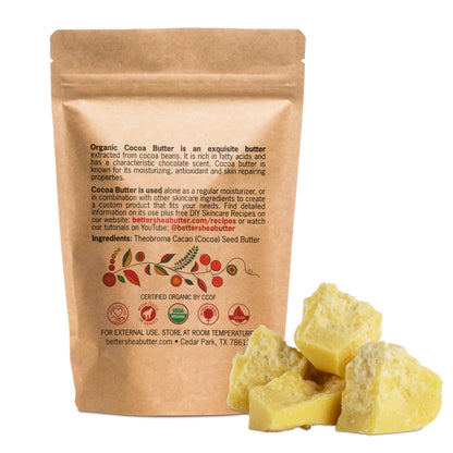 Better Shea Butter Organic Cocoa Butter Raw Unrefined - 1 lb Block | Food Grade, Skin Moisturizer & DIY Base
