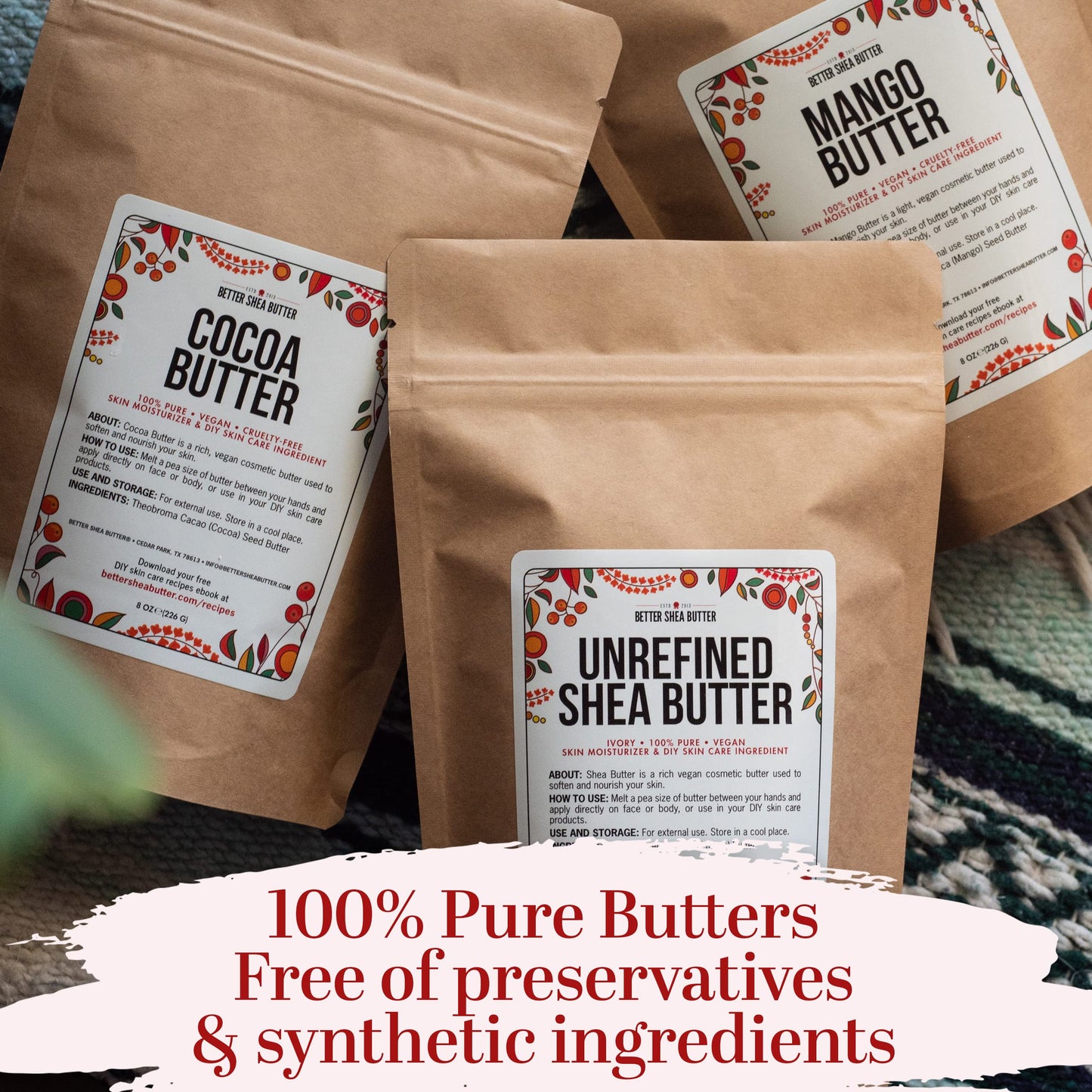 Better Shea Butter Set — Raw Shea, Mango & Cocoa Butters for DIY Skincare | 3 Jars, 8 oz Each (24 oz Total)