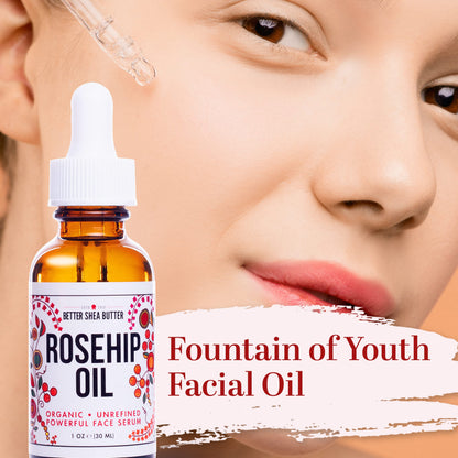 Better Shea Butter Organic Rosehip Oil | 100% Pure Cold-Pressed Face Oil for Gua Sha | 1 oz