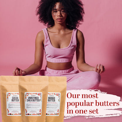 Better Shea Butter Set — Raw Shea, Mango & Cocoa Butters for DIY Skincare | 3 Jars, 8 oz Each (24 oz Total)