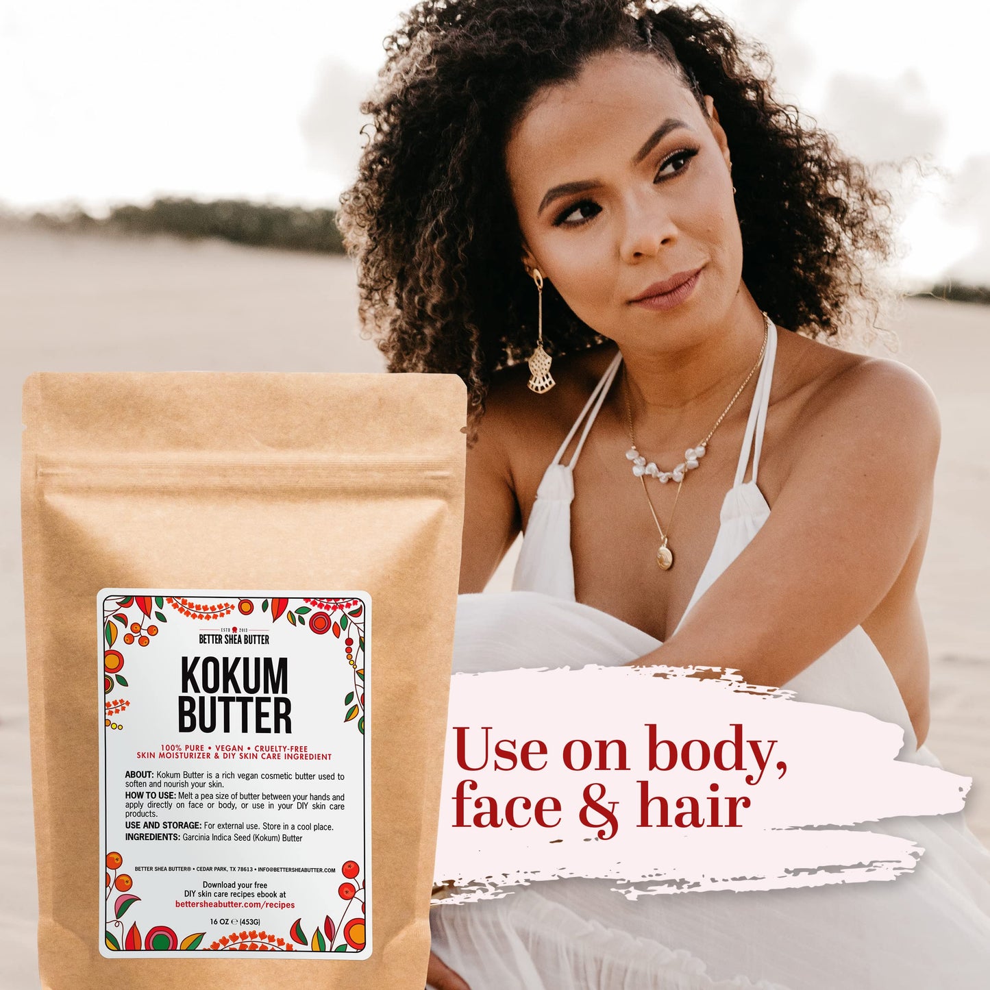 Better Shea Butter Raw Kokum Butter Unrefined – Unscented 1 lb Block for DIY Skincare