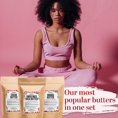 Better Shea Butter 3-Pack: Raw Shea, Mango & Cocoa Butters – 16 oz Each (Total 48 oz) for DIY Skincare