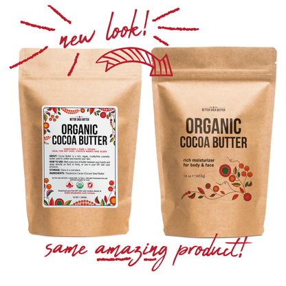 Better Shea Butter Organic Cocoa Butter Raw Unrefined - 1 lb Block | Food Grade, Skin Moisturizer & DIY Base