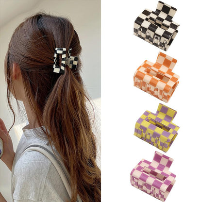 BetterJonny 4 Pack Checkered Hair Claw Clips – Square Medium Barrettes