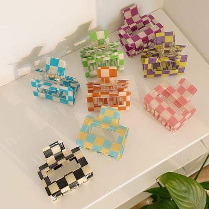 BetterJonny 4 Pack Checkered Hair Claw Clips – Square Medium Barrettes