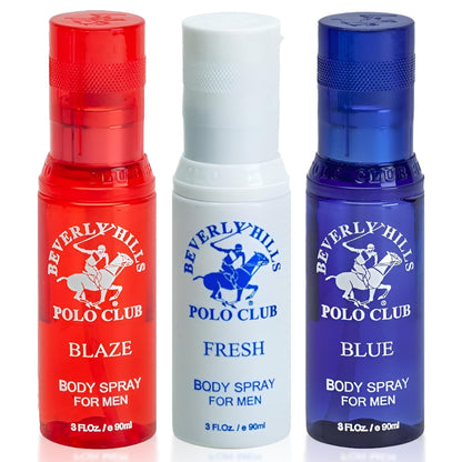 Beverly Hills Polo Club Men's Body Spray Collection – 3 x 3oz Gift Set for Everyday Freshness & Travel