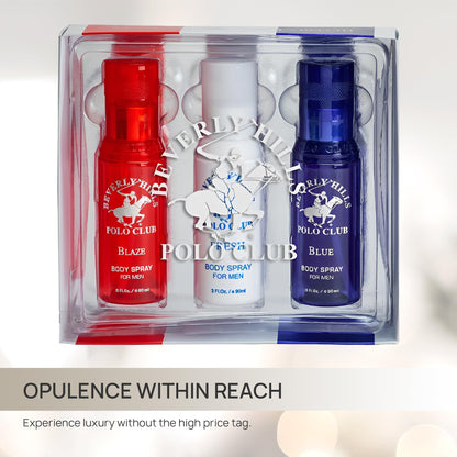 Beverly Hills Polo Club Men's Body Spray Collection – 3 x 3oz Gift Set for Everyday Freshness & Travel