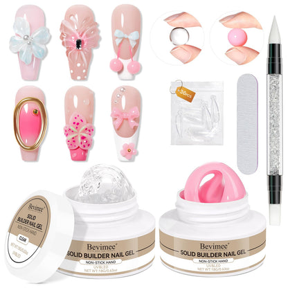 Bevimee 3D Sculpting Gel for Nails – Clear & Pink Builder Gel (2-Pack), UV/LED Nail Extensions