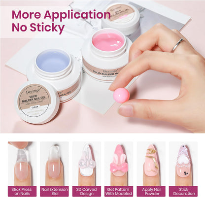 Bevimee 3D Sculpting Gel for Nails – Clear & Pink Builder Gel (2-Pack), UV/LED Nail Extensions
