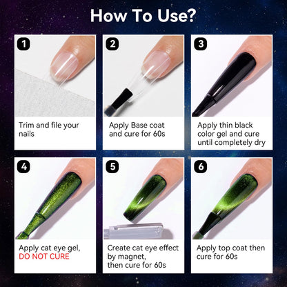 Bevimee 10 Colors 9D Cat Eye Gel Nail Polish Kit with Magnet Stick | Galaxy & Chameleon Nail Art