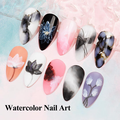 Bevimee Blooming Gel Nail Polish – Marble Watercolor Ink 12ML Black & White (2PCS) for Flower Nail Art