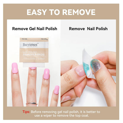 Bevimee Nail Polish Remover Pads – 200 Pack Acetone Gel Polish Wipes with Nail File & Cuticle Pusher