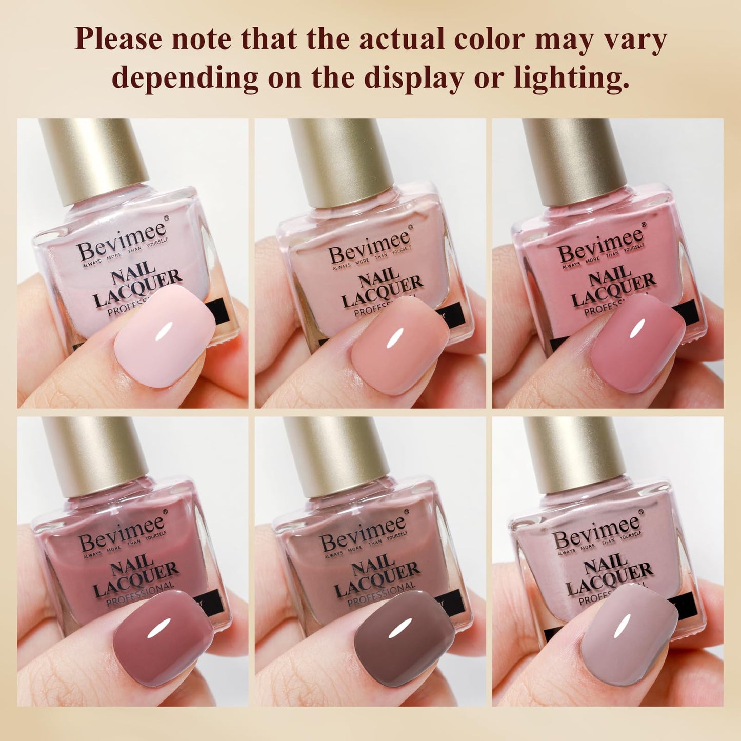 Bevimee Pink Quick Dry Nail Polish Set – 6 Vegan Lacquers | Air-Dry, Glitter Finishes, Non-Gel